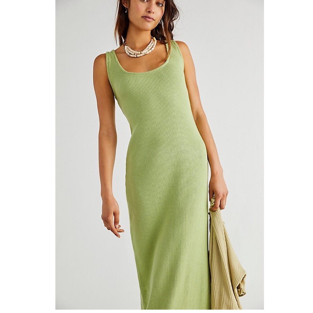 NWT FREE PEOPLE BEACH  Blaine Tank Dress RIBBED GREEN XS